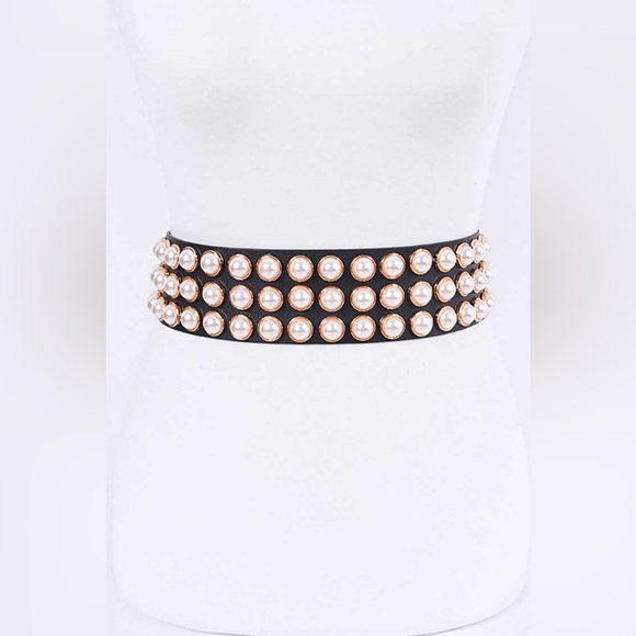 Accessories - Plus Size Pearl Stud Statement Belt